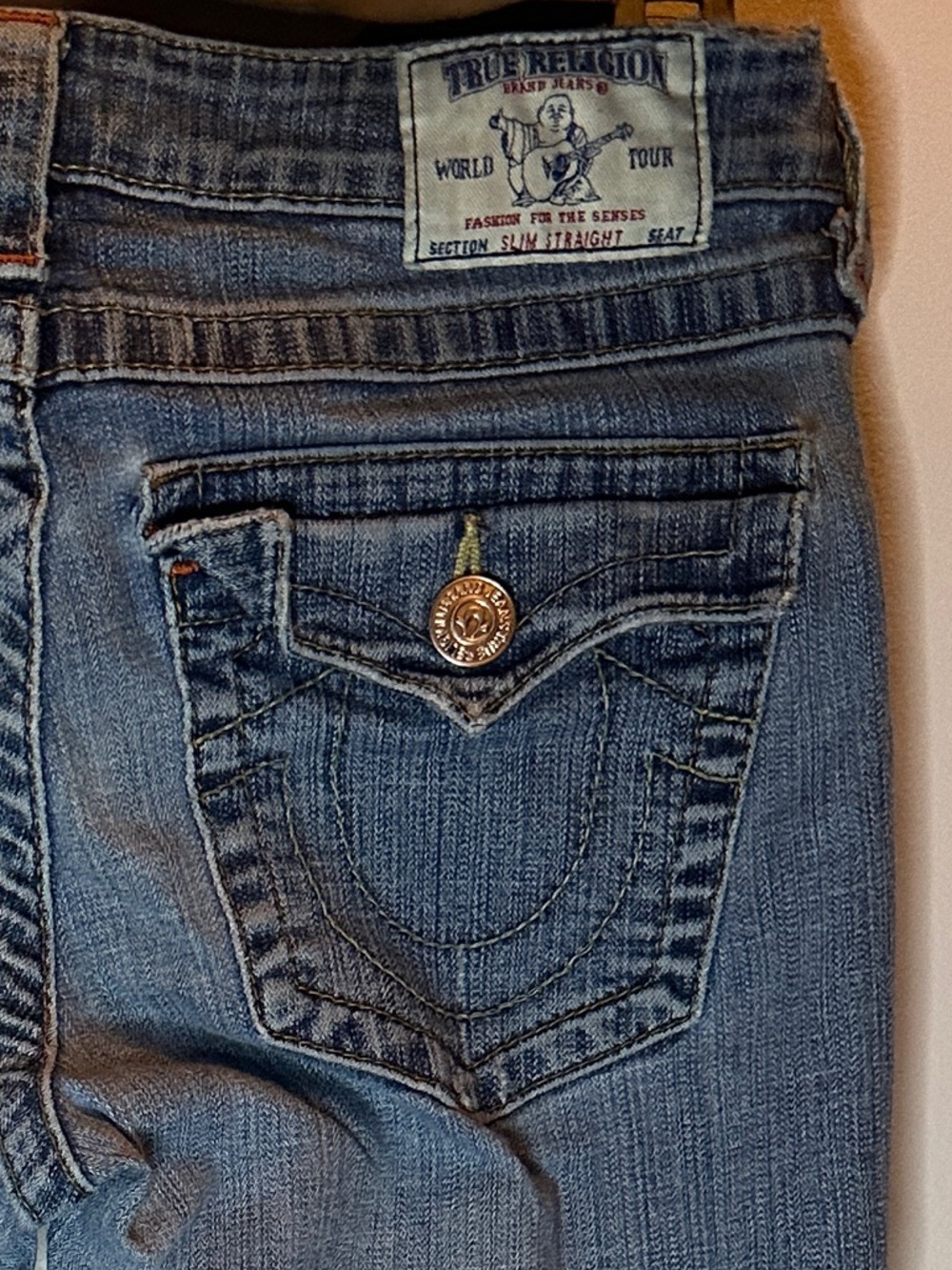 authentic true religion women's billie straight flap big t jeans